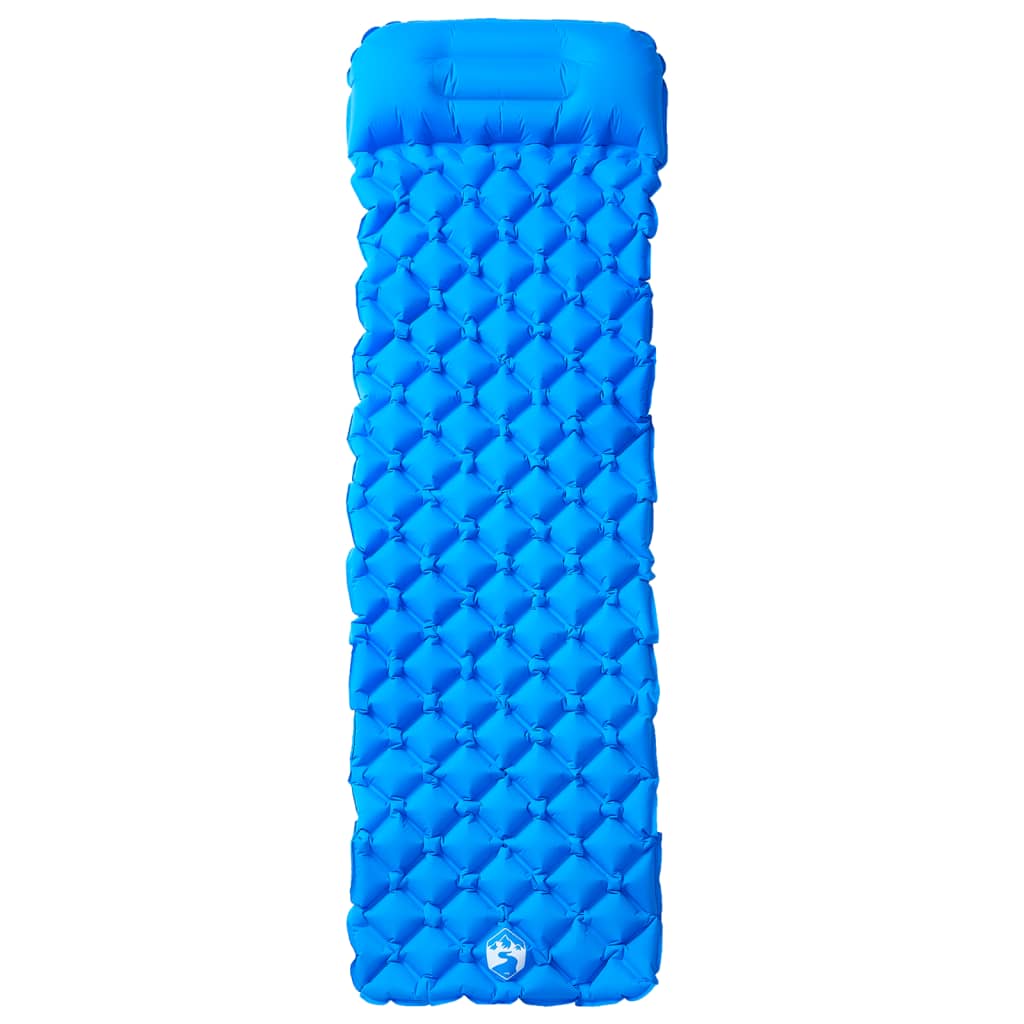 Kampeermatras met geïntegreerd kussen opblaasbaar blauw