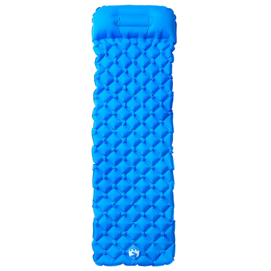 Kampeermatras met geïntegreerd kussen opblaasbaar blauw