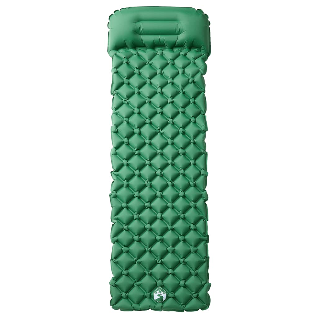 Kampeermatras met geïntegreerd kussen opblaasbaar groen