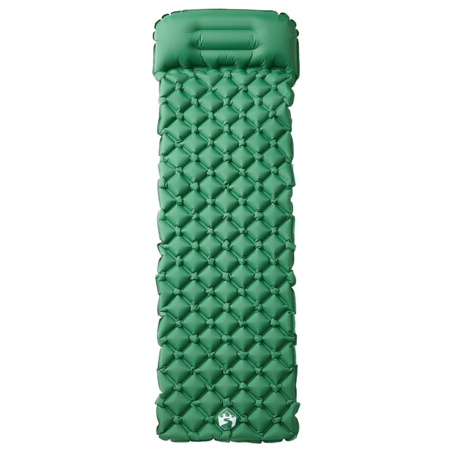 Kampeermatras met geïntegreerd kussen opblaasbaar groen