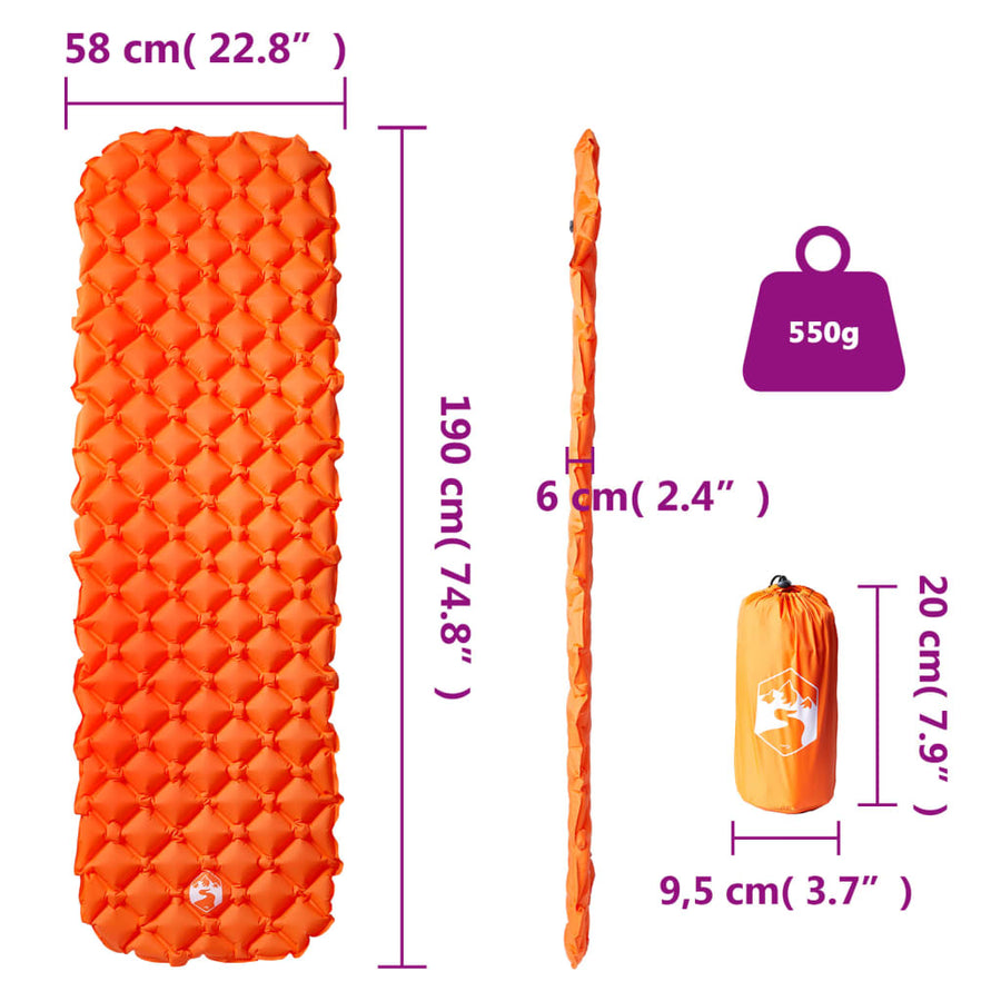 Kampeermatras opblaasbaar 190x58x6 cm oranje
