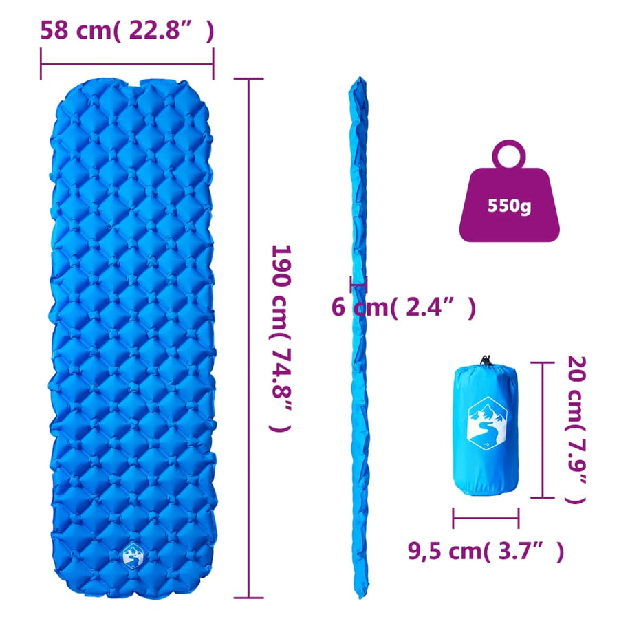 Kampeermatras opblaasbaar 190x58x6 cm blauw