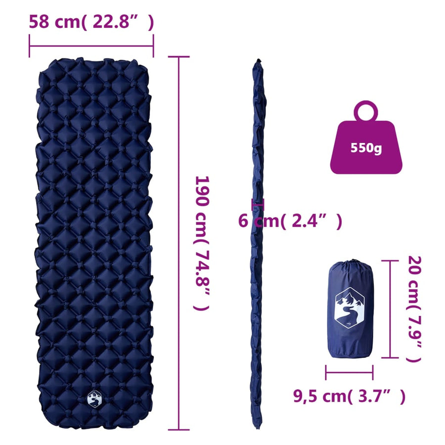 Kampeermatras opblaasbaar 190x58x6 cm marineblauw