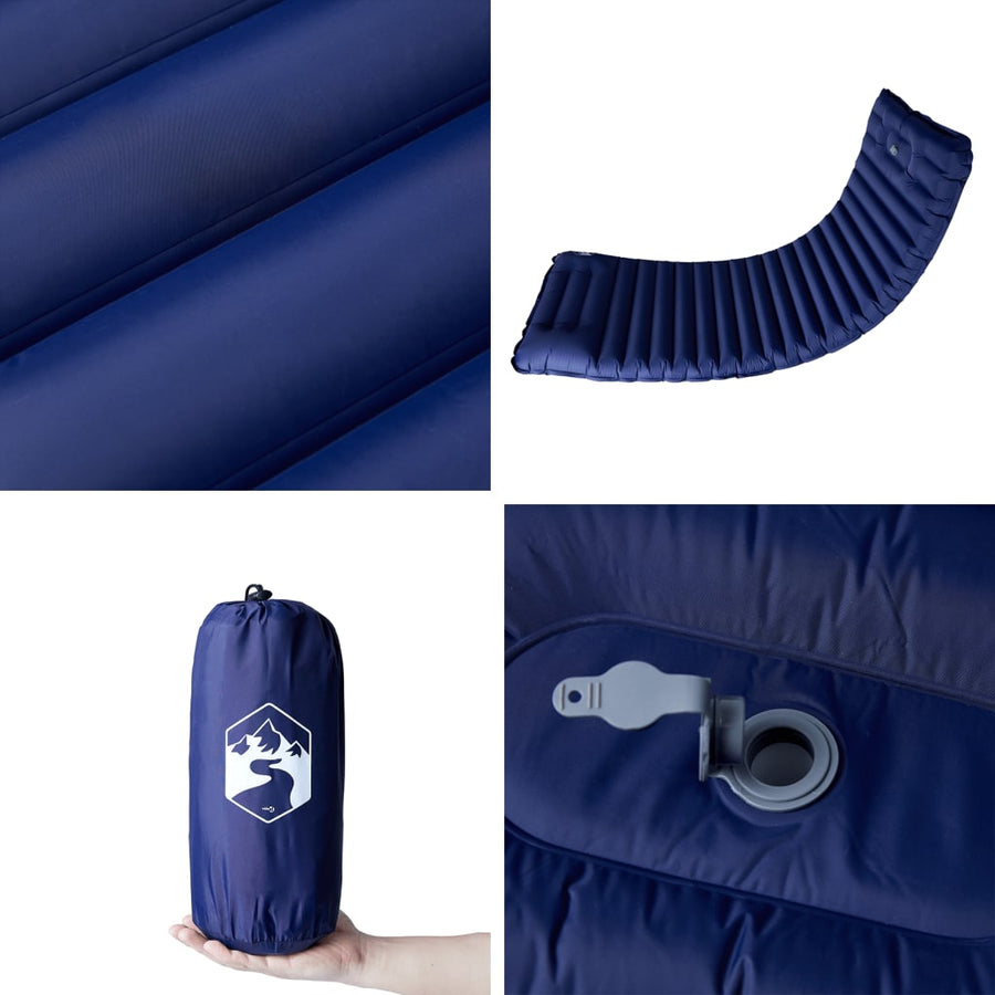 Kampeermatras Met Kussen Zelfopblazend 1-Persoons Marineblauw