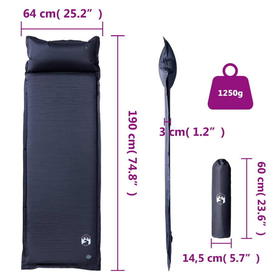 Kampeermatras met geïntegreerd kussen zelfopblazend grijs