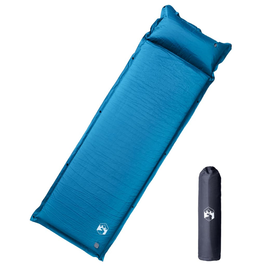 Kampeermatras met geïntegreerd kussen zelfopblazend turquoise