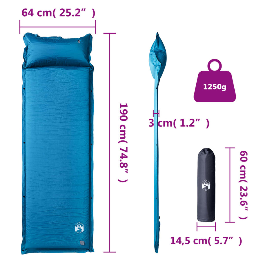 Kampeermatras met geïntegreerd kussen zelfopblazend turquoise