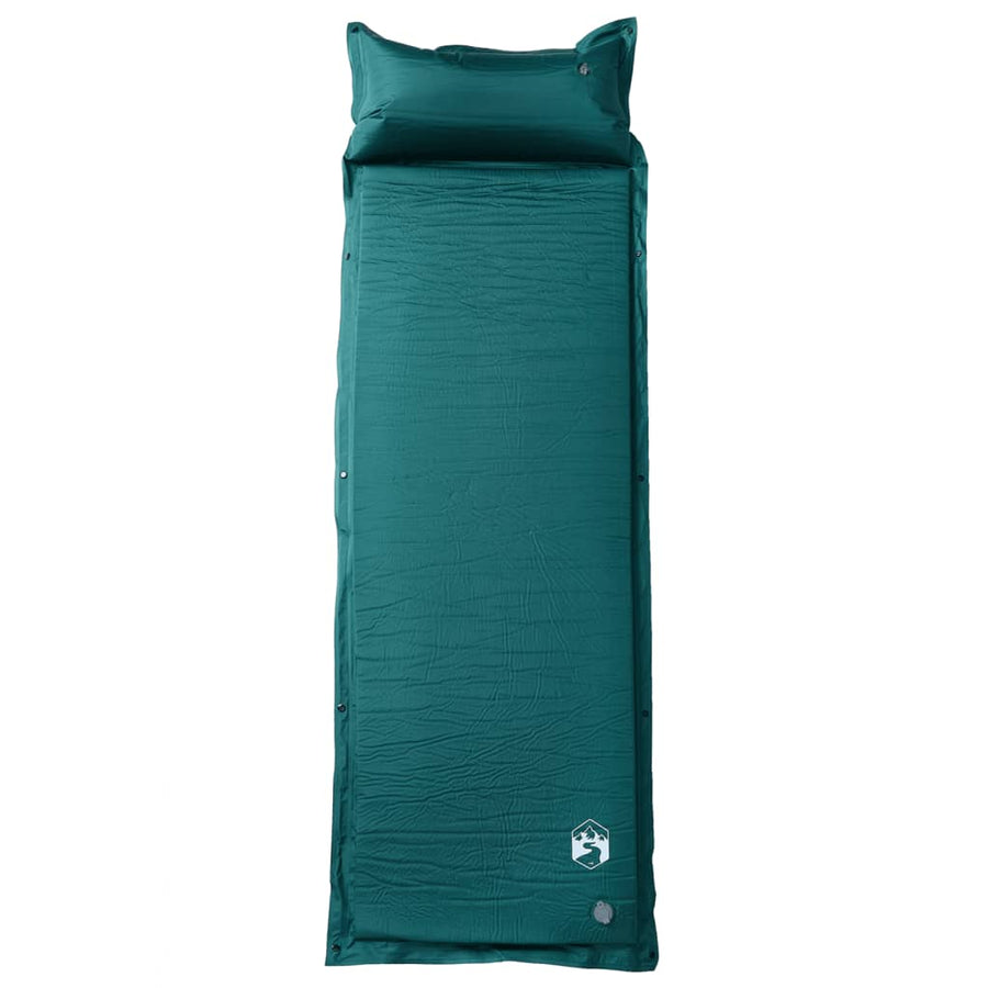 Kampeermatras met geïntegreerd kussen zelfopblazend groen