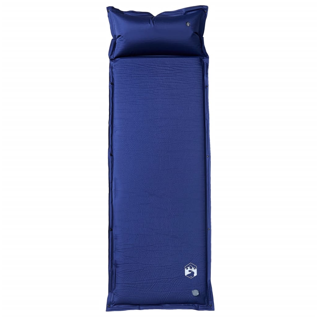 Kampeermatras met geïntegreerd kussen zelfopblazend marineblauw