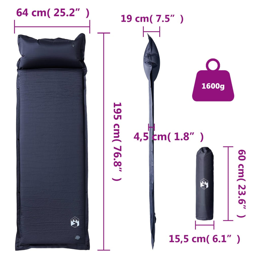 Kampeermatras met geïntegreerd kussen zelfopblazend grijs
