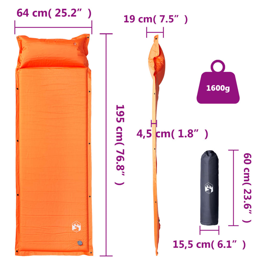 Kampeermatras met geïntegreerd kussen zelfopblazend oranje