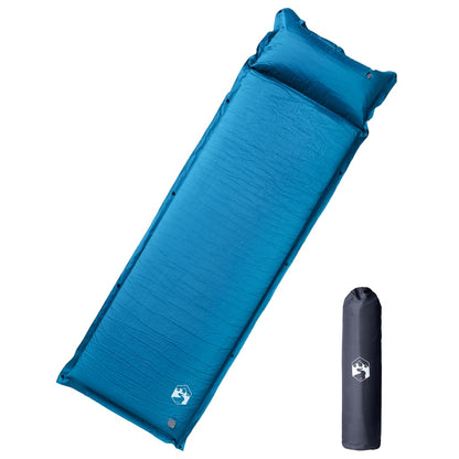 Kampeermatras met geïntegreerd kussen zelfopblazend turquoise