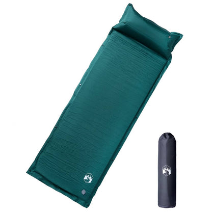 Kampeermatras met geïntegreerd kussen zelfopblazend groen