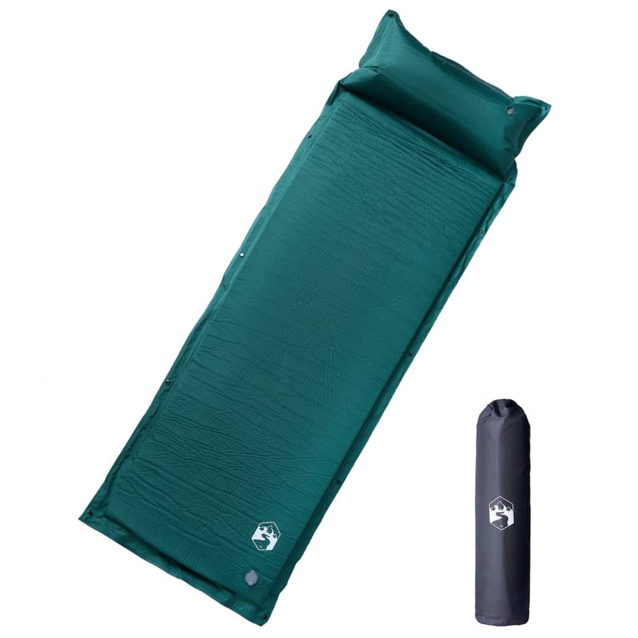 Kampeermatras met geïntegreerd kussen zelfopblazend groen