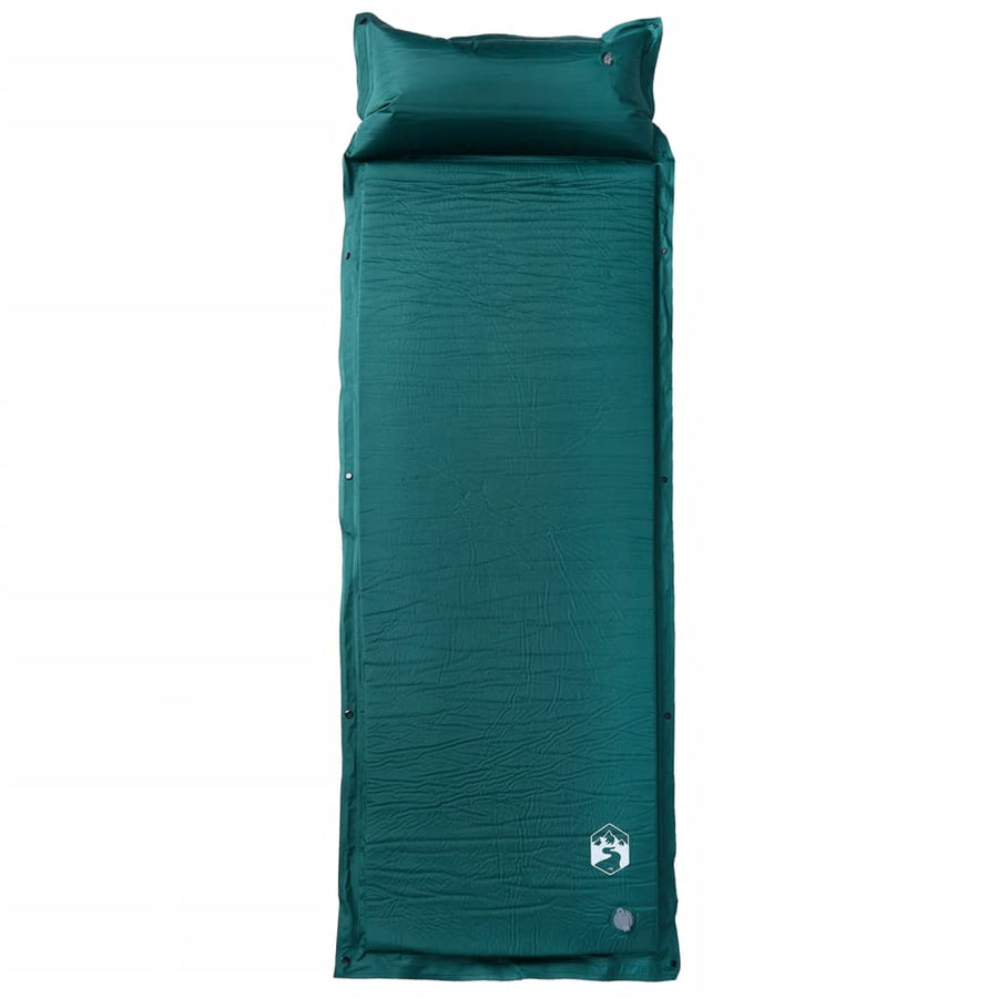 Kampeermatras met geïntegreerd kussen zelfopblazend groen