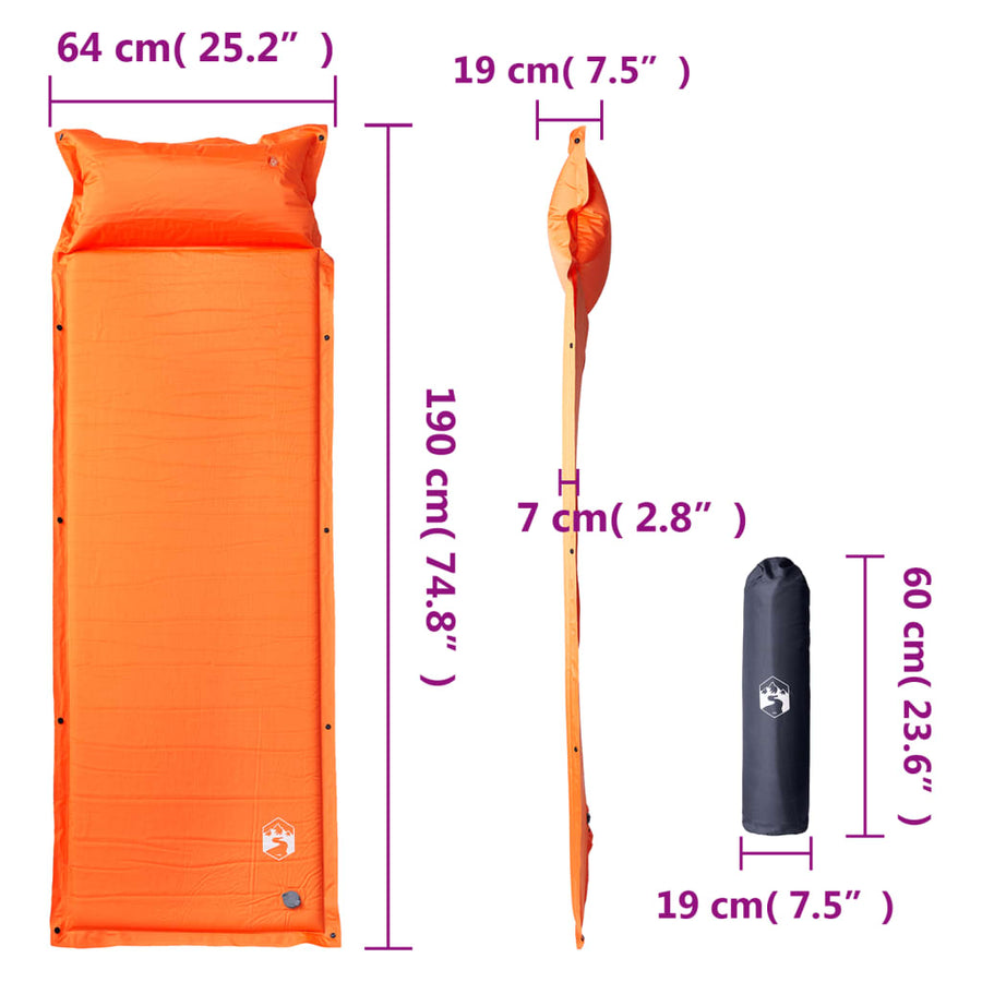 Kampeermatras met geïntegreerd kussen zelfopblazend oranje