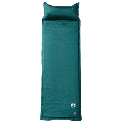 Kampeermatras met geïntegreerd kussen zelfopblazend groen