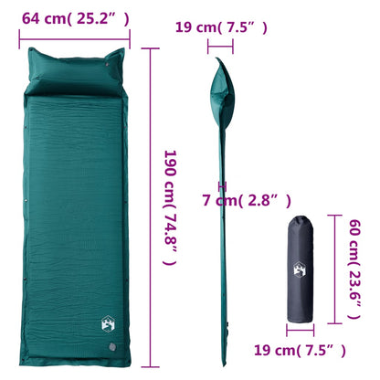 Kampeermatras met geïntegreerd kussen zelfopblazend groen