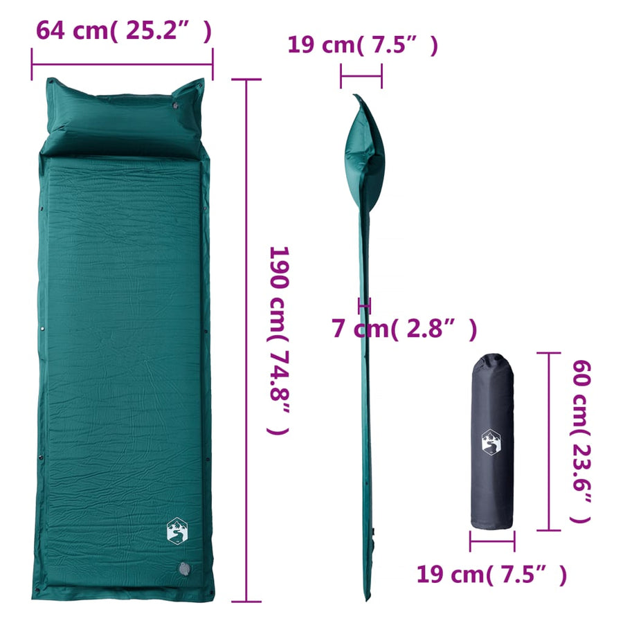 Kampeermatras met geïntegreerd kussen zelfopblazend groen