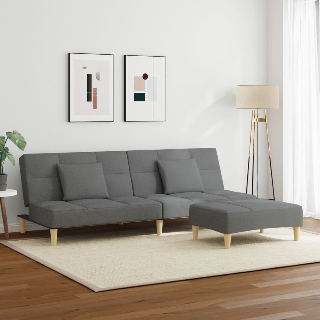 Slaapbank 2-zits met voetenbank stof donkergrijs