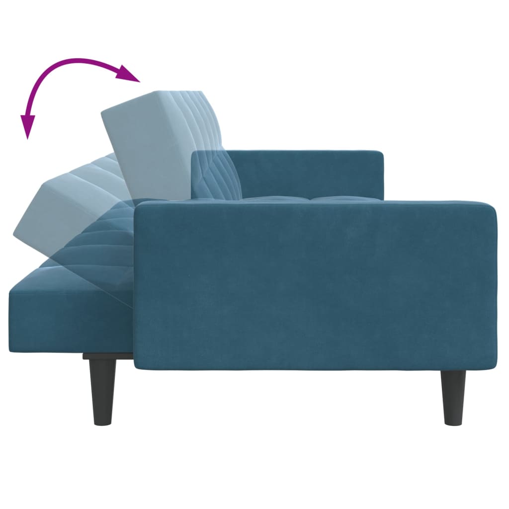 Slaapbank 2-zits met voetenbank fluweel blauw