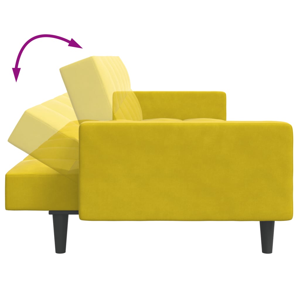 Slaapbank 2-zits met voetenbank fluweel geel