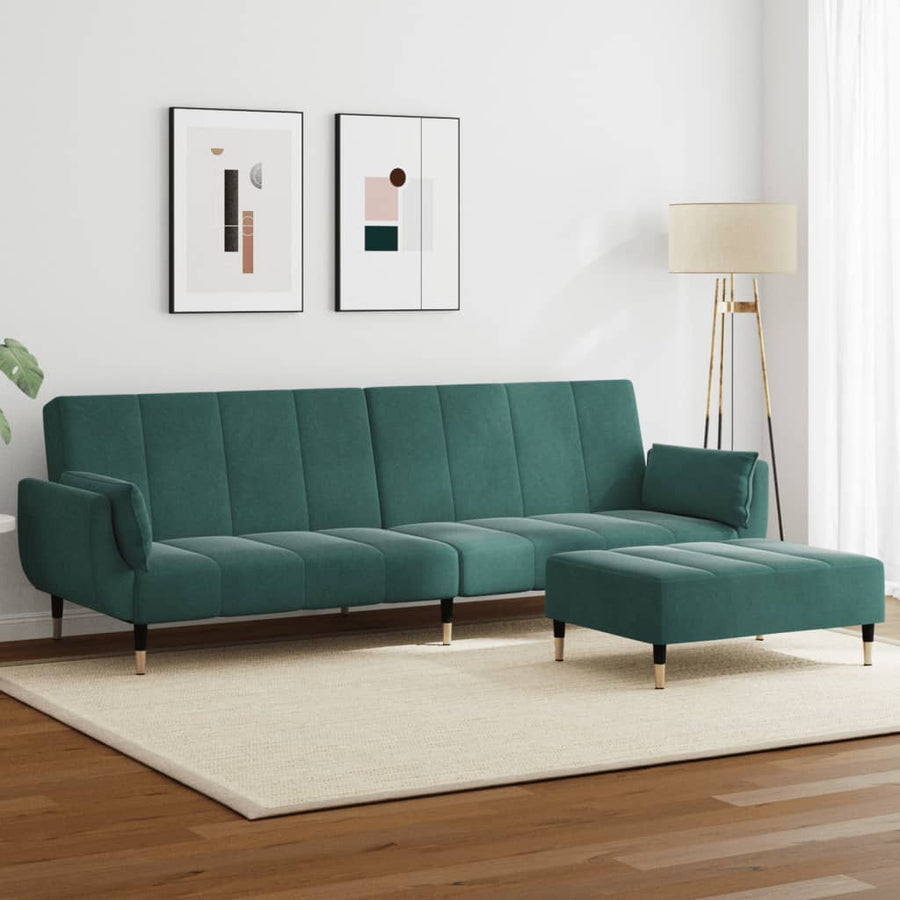 Slaapbank 2-Zits Met Voetenbank Fluweel Donkergroen