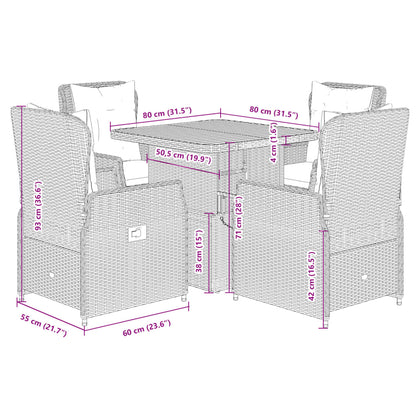 5-delige Tuinset met kussens poly rattan zwart