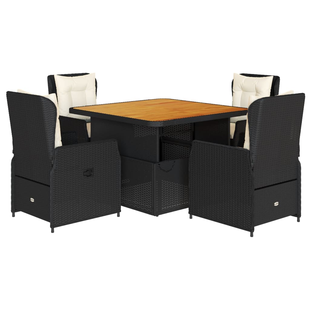 5-delige Tuinset met kussens poly rattan zwart