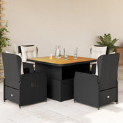 Tuinset poly rattan 5-delig zwart met kussens