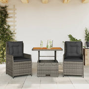 Bistroset 3-delig poly rattan grijs met kussens