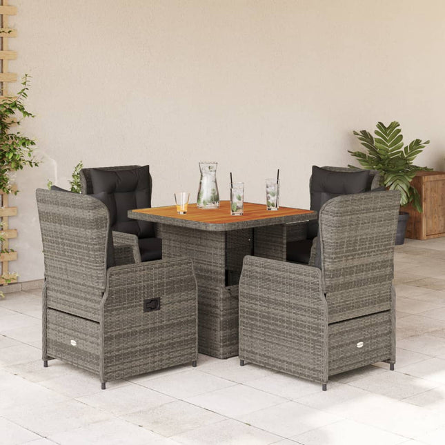 5-delige Tuinset met kussens poly rattan grijs