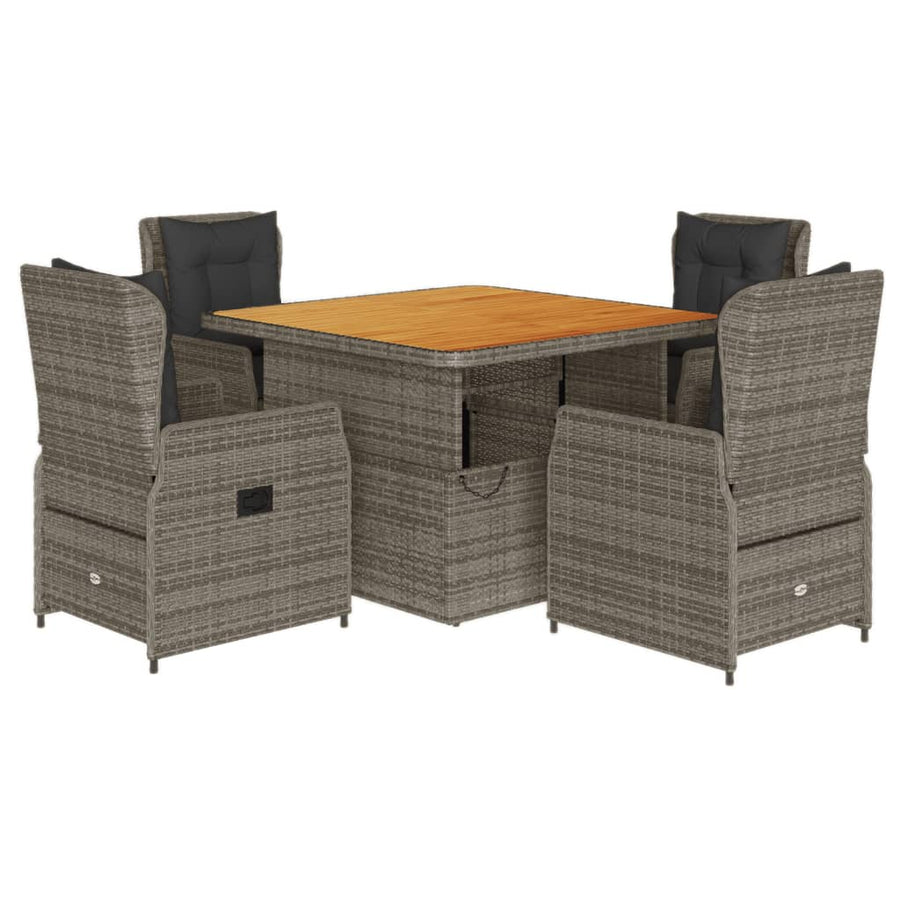 5-delige Tuinset met kussens poly rattan grijs