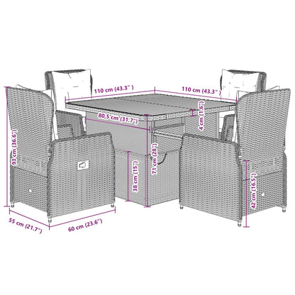 5-delige Tuinset met kussens poly rattan grijs