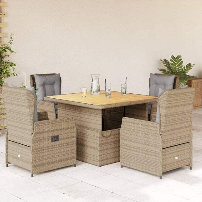 5-delige Tuinset met kussens poly rattan beige