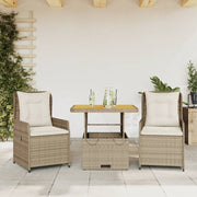 Bistroset 3-delig poly rattan beige met kussens