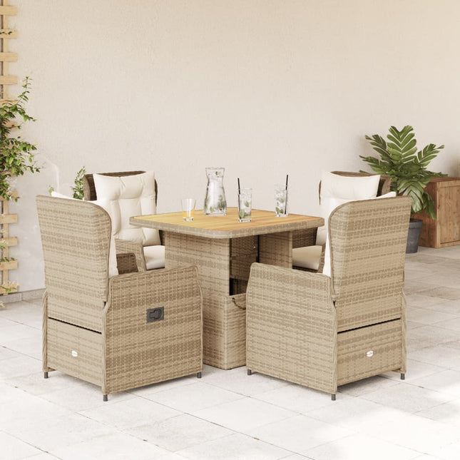 5-delige Tuinset met kussens poly rattan beige