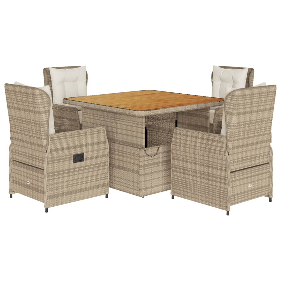 5-delige Tuinset met kussens poly rattan beige