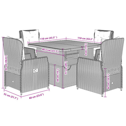 5-delige Tuinset met kussens poly rattan beige
