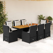 Tuinset 9-delig poly rattan zwart acaciahout