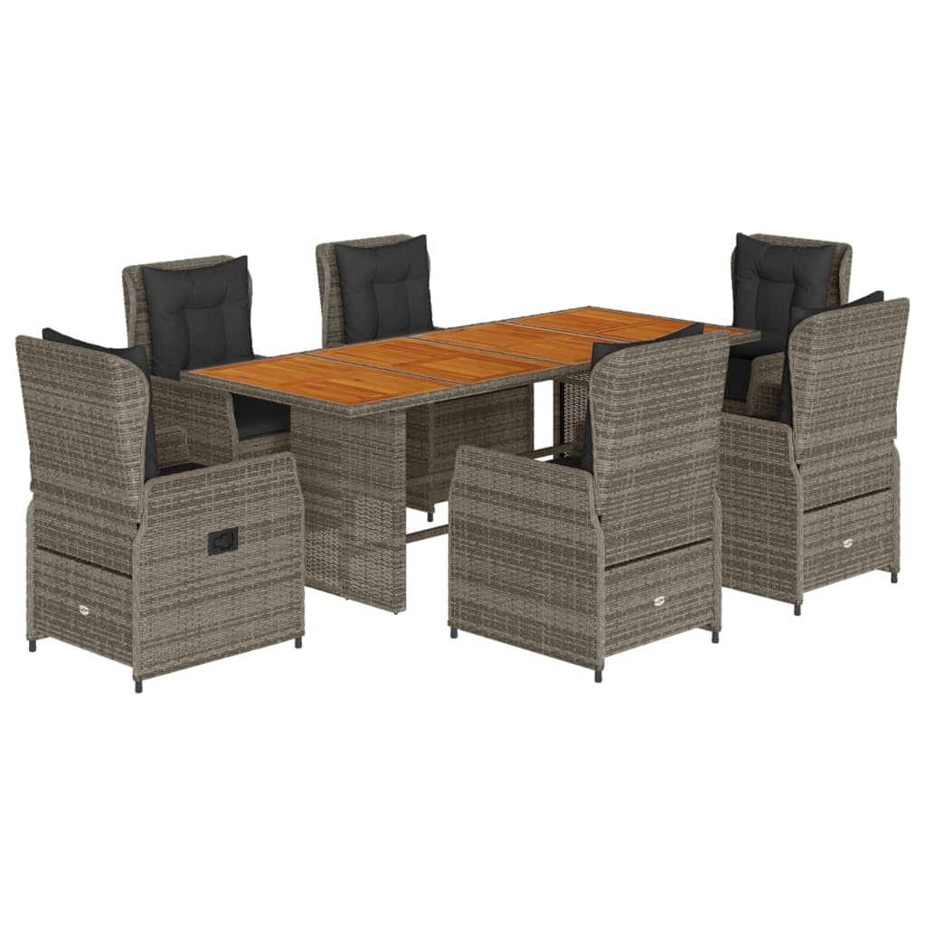 7-delige Tuinset met kussens poly rattan grijs