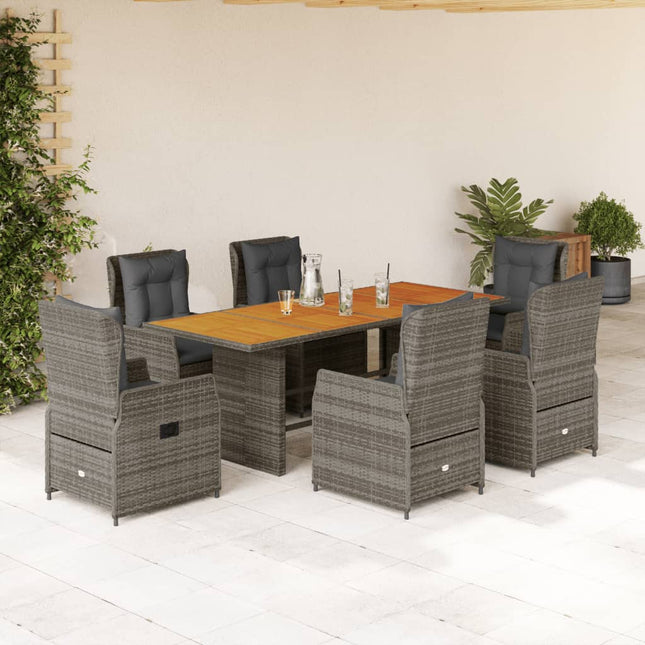 7-delige Tuinset met kussens poly rattan grijs