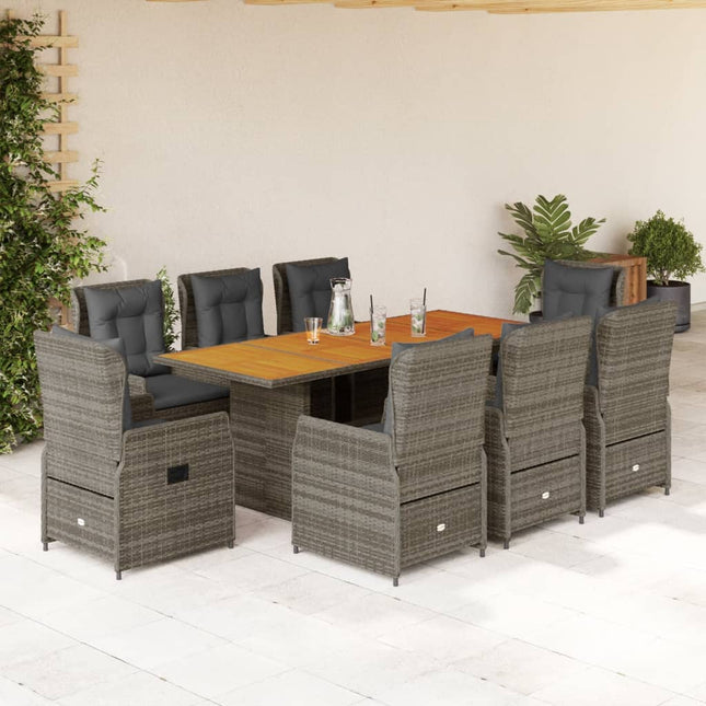 9-delige Tuinset met kussens poly rattan grijs