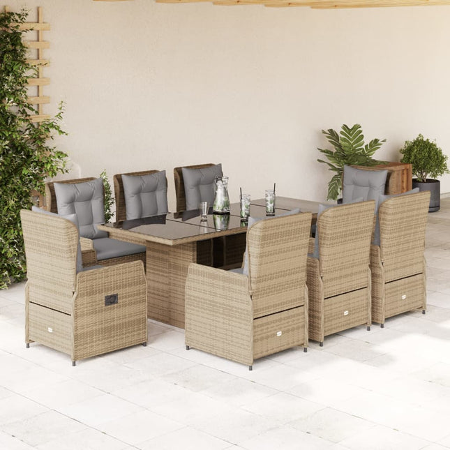 9-delige Tuinset met kussens poly rattan beige