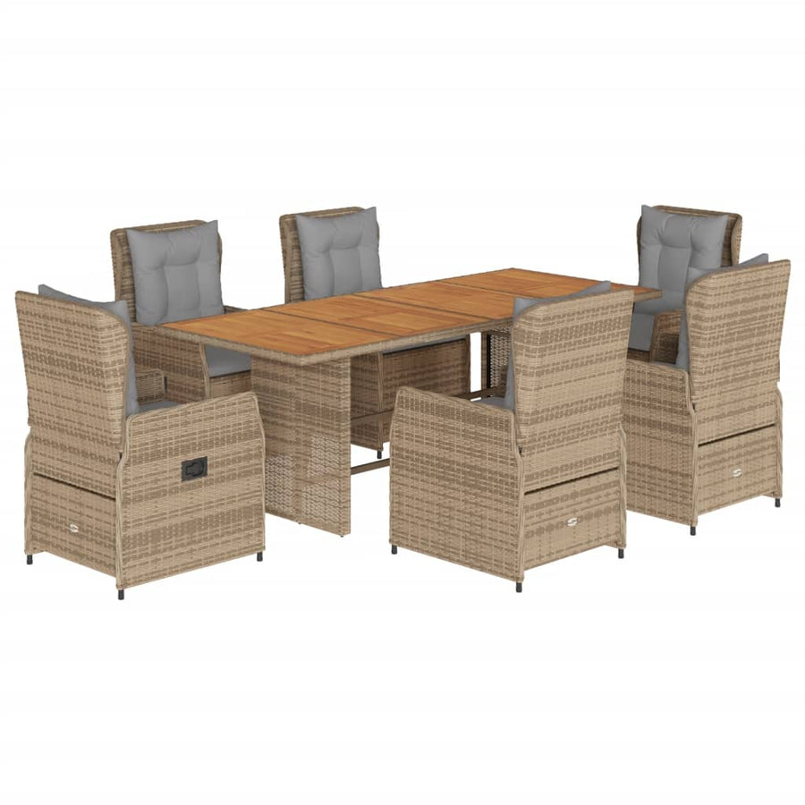 7-Delige Tuinset Met Kussens Poly Rattan 6 Beige en grijs Hout