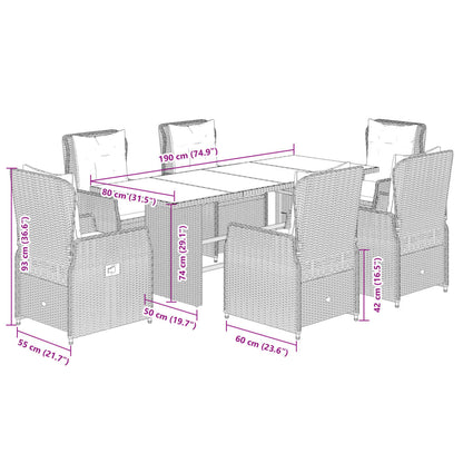 7-Delige Tuinset Met Kussens Poly Rattan 6 Beige en grijs Hout