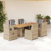 Tuinset 7-delig poly rattan hout beige