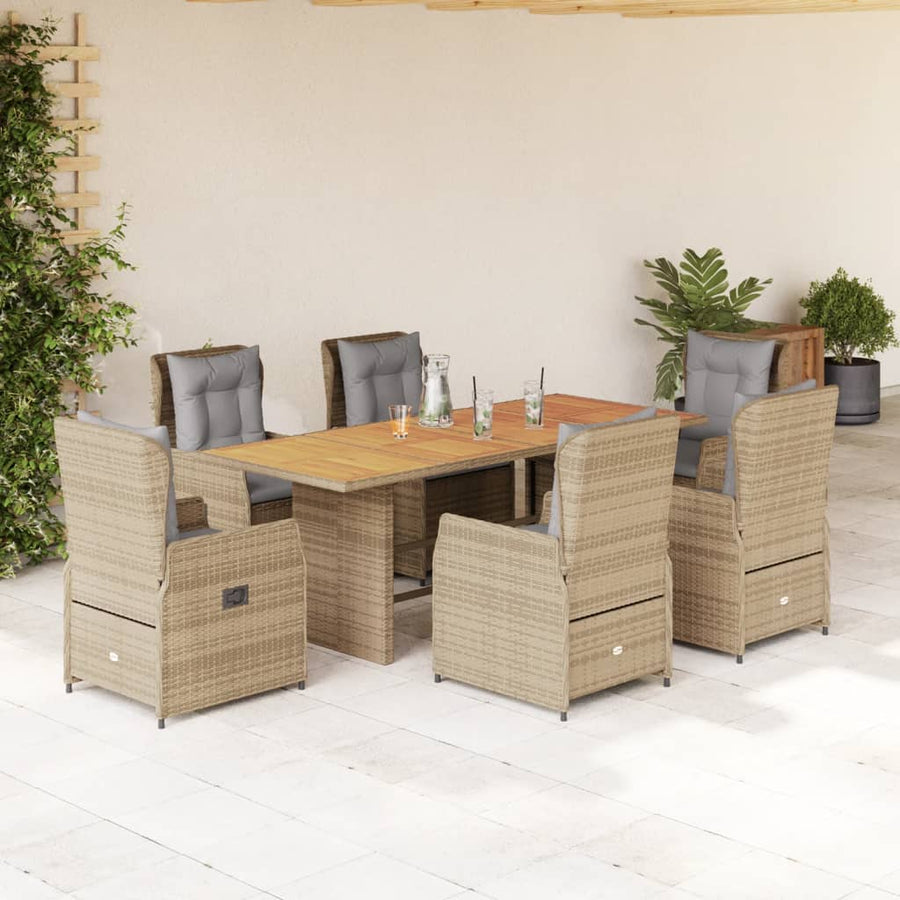 7-Delige Tuinset Met Kussens Poly Rattan 6 Beige en grijs Hout