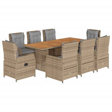 9-Delige Tuinset Met Kussens Poly Rattan 8 Beige en grijs Hout