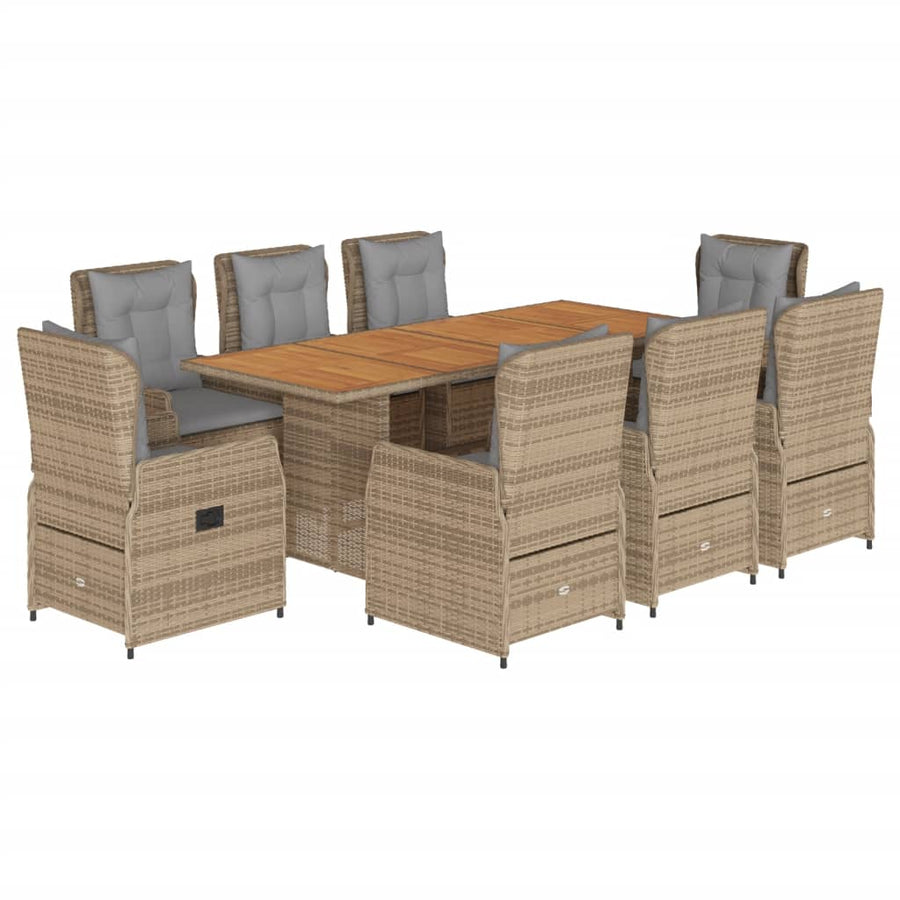 9-Delige Tuinset Met Kussens Poly Rattan 8 Beige en grijs Hout